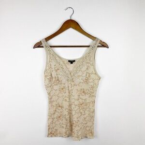 Y2k 2000s Fang Floral Lace Trim Babydoll Cami Tank Top Large Boho Fairy Indie